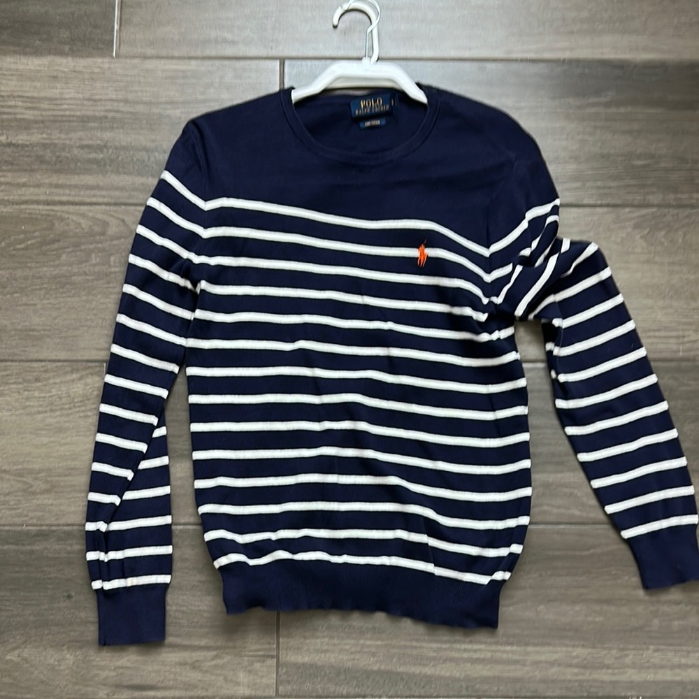 Polo by Ralph Lauren Blue and White Crewneck Sweater